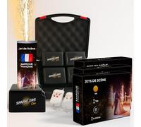 SPARKLERS CLUB Pack 4 Déclencheurs + 15 Jets de Scène 1 Mètre 30 Secondes couleur or - Pile et Télécommande Inclus - Jet de scène artifice d'Intérieur à Étincelles pour Mariage - Catégorie F1