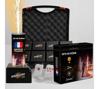 SPARKLERS CLUB Pack 8 Déclencheurs + 10 Jets de Scène 2 Mètres 30 Secondes couleur or - Pile et Télécommande Inclus - Jet de scène artifice d'Intérieur à Étincelles pour Mariage - Catégorie F1