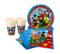 SPARKLERS CLUB Pack de fête Mickey Mouse, Lot de 52 pièces, 16 assiettes, 16 gobelets, 20 serviettes, vaisselle jetable, vaisselle de fête, décoration de table