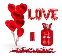 SPARKLERS CLUB PACK MY VALENTINE RED HEART - Ballons C?ur Rouge (x10) + Bouteille Helium + 100 pétales de rose rouge + Ballon LOVE + Ruban en amoureux, idéal pour Saint Valentin