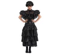 Sparklers Club Robe Déguisement Mercredi Addams Noire Polyester 140 cm | Polyester Confortable, Taille 140 cm Enfant, Style Gothique Bal, Fermeture Dos Facile, Noir Intense, Sans Accessoires