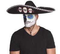 SPARKLERS CLUB Sombrero Tête de Mort Dia de Los Muertos 58 cm Polyester | 100% Polyester, Diamètre 58 cm, Motifs Calavera Authentiques, Bords Renforcés, Léger et Confortable, Réglable par Cordon