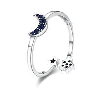 Sparkling Blue Moon Star Clear Dinger Rings for Women Wedding Engagement Bijoux