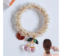 Sparkling Cherry Charm Hair Band, Cherry Hair Accessories, Colorful Crystal Stretch Hairs Ties for Thick Thin Cute Cherry Hairties Ponytail Holders for Summer Party Daily Decoration(2Pcs)