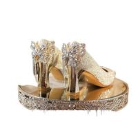 Sparkling Crystals High Heels Two-Way Wear for Wedding Banquet and Oming Ceremony(Champagne Color 6cm,37)