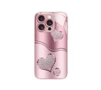 Sparkling Heart Hard Case for iPhone 17/16/15/14/13/12/11 Pro Max, Curve Double Heart Hard Case Made of Shockproof Tempered Glass, Full-Coverage Drop Protection Phones Cases (Pink,for iPhone17 Air)
