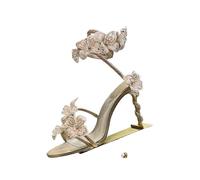 Sparkling Rhinestone Flower Thin High Heel Sandals Women's Gladiator Ankle Straps Fairy Sandalias Summer Banquet Dress Shoes(Color1,36)