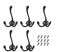 SparklWLeaf Crochet à vêtements Antique, 5 pièces, Double mur de chambre à coucher, décoratif monté sur porte, porte-clé, porte-chapeau, crochet for Robe Vintage avec vis pour crochet(5 units Black)