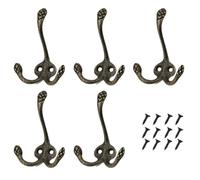 SparklWLeaf Crochet à vêtements Antique, 5 pièces, Double mur de chambre à coucher, décoratif monté sur porte, porte-clé, porte-chapeau, crochet for Robe Vintage avec vis pour crochet(5 units Bronze)
