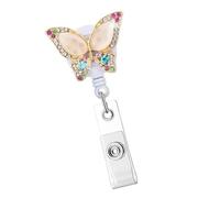 Sparkly Butterfly Design Insigne détachable à un clip Reel Abs Matériaux Durabilité titulaire de bureau pour employés d'entreprise Cristal Abeilles papillon Porte-badge rétractable