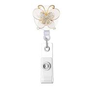 Sparkly Butterfly Design Insigne détachable à un clip Reel Abs Matériaux Durabilité titulaire de bureau pour employés d'entreprise Cristal Abeilles papillon Porte-badge rétractable