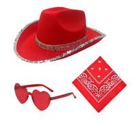 Sparkly Cowboy Headgear - Sequin Dress Up Hat for Party Fun | Non-Woven Fabric+Acrylic with 37x29x14cm Size, Lightweight 150g Build, Includes Bandana and Glasses, Perfect for Carnival Concert