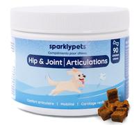 SparklyPets - Hip & Joint Articulations - Complément Alimentaire pour Chien - Confort Articulaire, Mobilité et Cartilage - Collagène, Moule Verte, Huile de Poisson - 90 Unités, 270g, Goût Poulet