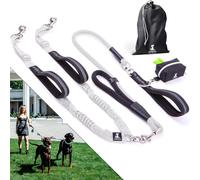 SparklyPets - Laisse Double à Corde Élastique pour 2 Chiens de Petite à Grande Taille - Anti-Traction, Absorption des Chocs, Antidérapante - Bandes Réfléchissantes