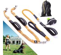SparklyPets - Laisse Double à Corde Élastique pour 2 Chiens de Petite à Grande Taille - Anti-Traction, Absorption des Chocs, Antidérapante - Bandes Réfléchissantes