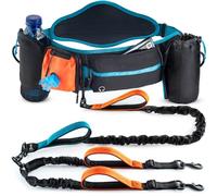 SparklyPets Laisse double élastique pour chien avec ceinture dorsale - Double laisse pour races moyennes et grandes - 2 ceintures de course pour chien avec poches pour téléphone, déchets, friandises