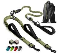 SparklyPets Laisse Double pour 2 Chiens - Corde élastique Double pour Chiens de Taille Moyenne et Grande avec poignées rembourrées et Anti-enchevêtrement Vert