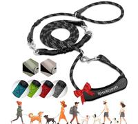 SparklyPets Laisse élastique multifonction mains libres avec laisse amovible - Bandoulière et laisse de taille pour promener le chien, races moyennes et grandes (noir)