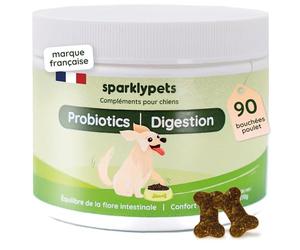 SparklyPets - Probiotics - Digestion - Complément Alimentaire pour Chien - Confort Digestif et Flore Intestinale - Prébiotique et Probiotique Chien - 90 Unités, 270g, Goût Poulet