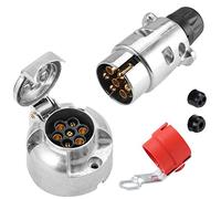 SPARKMOTO Fiche pour remorque 7 Broches et Prise de remorque 7 Broches en métal,12V Connecteur de remorque 7 Broches Male Femelle,Prise Attelage 7Broches Étanche,avec Support de fiche Rouge(SKM0702C)
