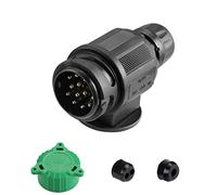 SPARKMOTO Fiche Remorque 13 Broches Male Étanche, 12V Prise de Remorque 13 Broches Male,Prise attelage 13 Broches Male avec Contacts en Laiton nickelé,Fiche de remorque avec Cache Vert(SK13PS)