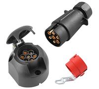 SPARKMOTO Fiche Remorque 7 Broches et Prise Remorque 7 Broches Etanche,12V Adaptateur Prise remorque 7 Broches Femelle et fiche remorque 7 Broches Male avec Support de fiche Remorque Rouge(SK0704C)