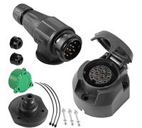 SPARKMOTO Prise de remorque Femelle 13 broches et Fiche pour Remorque mâle 13 Broches,12V Prise Attelage 13Broches pour Voiture Camion Caravane,avec Joint arrière prise et cache vert de fiche(SK1301A)