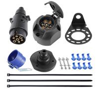 SPARKMOTO Prise Remorque 7 Broches Et Fiche Remorque 7 Broches,12V Prise Fiche pour Remorque 7 Broches Étanche pour Voiture,Fiche pour Caravane RV,avec Kit Support de Montage et Joint arrière(SK0703D)