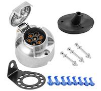 SPARKMOTO Prise Remorque 7 Broches Femelle en Metal, Prise d'attache métal 7 Broches pour remorque de Voiture,12V Prise Attelage 7 Broches Aluminium,avec Kit Support et Joint arrière Étanche(SKM07SK)