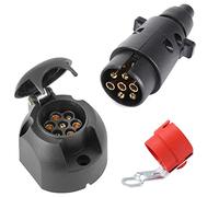 SPARKMOTO Prise Remorque 7 Broches Male Et Prise Remorque 7 Broches Femelle Étanche,12V Prise de Remorque 7 Broches Prise pour Attelage Voiture Camion RV,avec Support de fiche Remorque Rouge(SK0703C)