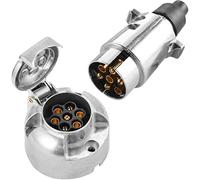 SPARKMOTO Prise Remorque 7 Broches Mâle Métal Et Prise Remorque 7 Broches Femelle Métal,12V Adaptateur Prise pour Remorque 7 Broches fiche Attelage remorque 7 Broches mâle Aluminium Étanche(SKM0701)