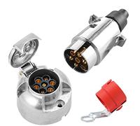 SPARKMOTO Prise Remorque 7 Broches Métal Et fiche Remorque 7 Broches Métal,12V Connecteur remorque 7 Broches Étanche pour Remorque Voiture, Porte-vélos,avec Support de fiche Remorque Rouge(SKM0701C)