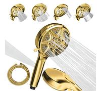 SparkPod 5 Inch 9 Function Shower Head - Handheld High Pressure Jet with On/Off Switch and Waterfall Setting - Premium ABS Removable Handheld Shower Head with Hose (Gold)