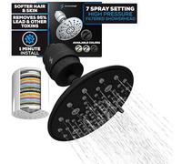 SparkPod Ensemble de pommeau de douche filtré de luxe en 23 étapes - Réduit le chlore et les métaux lourds - Filtre de pommeau de douche haute pression (rond de 20,3 cm, noir minuit mat)