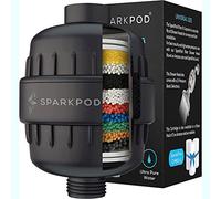 SparkPod High Output Shower Filter Capsule - Suitable for People with Sensitive and Dry Skin and Scalp, Filters Chlorine and Impurities | 1-min install (Matte Black, New Formula)