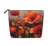 Sparrow Birds Sing Trousse de maquillage pour femme - Organiseur de voyage portable avec fermeture éclair, Peinture à l'huile fleur rouge, Taille unique