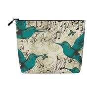 Sparrow Birds Sing Trousse de maquillage pour femme - Organiseur de voyage portable avec fermeture éclair, Note de musique Oiseaux Bleu sarcelle, Taille unique