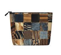 Sparrow Birds Sing Trousse de maquillage pour femme - Organiseur de voyage portable avec fermeture éclair, Patchwork denim, Taille unique