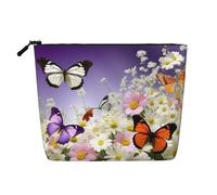 Sparrow Birds Sing Trousse de maquillage pour femme - Organiseur de voyage portable avec fermeture éclair, Fleurs et papillons., Taille unique