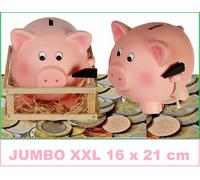 TIRELIRE COCHON, géante, xxl, tirelire originale, tirelire à casser, rigolote, rose, argent, monnaie, tirelire en céramique, avec marteau et enclos en bois
