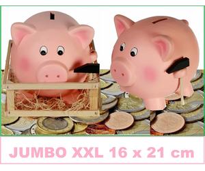 SPARSCHWEIN-JUMBO-XXL-21x16cm-GLÜCKSSCHWEIN-SPARDOSE-MIT-HAMMER-GATTER-STROH