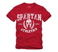 Spartan Athletic - T-shirt S-XXXXL Sparta Grèce Gym 300 Partiates Lionidas Casque Skull Gym Gladiator Athletic Sparta 300 Fitness Sport Europe Mut Leonidas - Rouge - Large