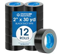SPARTAN INDUSTRIAL - 2" X 30 yd Black Duct Tape - 12 Rolls Strong Tape for Repairs, Crafts, Labeling, and More - Water-Resistant, No Residue, 9 Mil