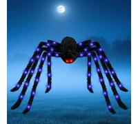 SpaseMaxxx Décorations d'Halloween géantes de 2 m, araignée géante lumineuse avec yeux rouges pour intérieur et extérieur, décorations d'araignée d'Halloween, fête, cour, maison