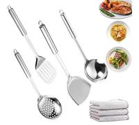 Spatule 100% Titane Pur, Ensemble d'ustensiles de cuisine amélioré, Essentiels de cuisine et accessoires de cuisson, Spatule, Écumoire et Retourneur, Ensemble de couverts en titane (4PCS)