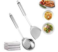 Spatule 100% Titane Pur, Ensemble d'ustensiles de cuisine amélioré, Essentiels de cuisine et accessoires de cuisson, Spatule, Écumoire et Retourneur, Ensemble de couverts en titane (2PCS-C)