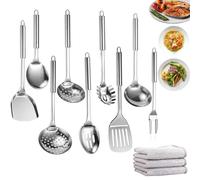 Spatule 100% Titane Pur, Ensemble d'ustensiles de cuisine amélioré, Essentiels de cuisine et accessoires de cuisson, Spatule, Écumoire et Retourneur, Ensemble de couverts en titane (9PCS)