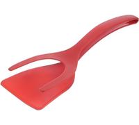 Spatule 2 en 1 avec poignée et rabattable, pince à œuf, pince à œufs, crêpes, toasts, omelettes de poisson, outil de fabrication d'omelette, outil de cuisine multi-usage anti-adhésif (rouge)