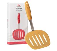 Spatule à Crêpes en Silicone Platine WALTZGRIP Kitchen Mama: résistant à la chaleur, tête large et fendue, noyau en acier inoxydable, durable, lavable au lave-vaisselle (Jaune)