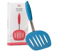 Spatule à Crêpes en Silicone Platine WALTZGRIP Kitchen Mama: résistant à la chaleur, tête large et fendue, noyau en acier inoxydable, durable, lavable au lave-vaisselle (Bleu)